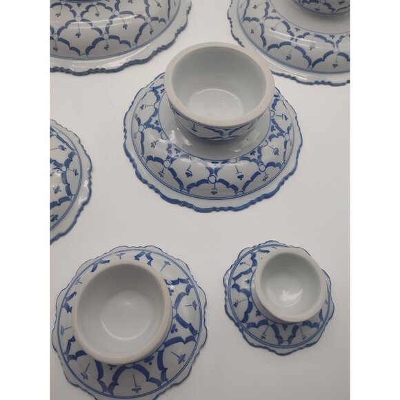 Vintage Set of 6 Blue White Floral Porcelain Stacking Pedestal Bowls 9.5” Tall - Picture 9 of 17